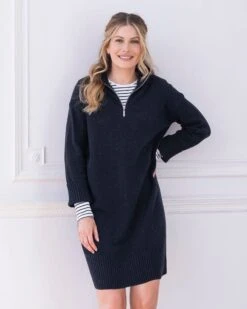Flecked Zip Neck Dress