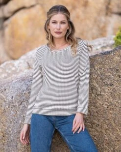 Pointelle Stripe Sweatshirt