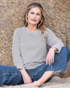 Pointelle Stripe Sweatshirt -Wear Luxe Shop 124437