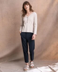 Organic Cotton Jersey Half Placket Top -Wear Luxe Shop 125813