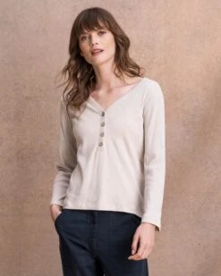 Organic Cotton Jersey Half Placket Top -Wear Luxe Shop 125814 1