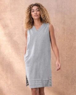 Organic Cotton/Linen Pleat Hem Dress -Wear Luxe Shop 125829