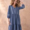 Organic Cotton Embroidered V Neck Jersey Dress