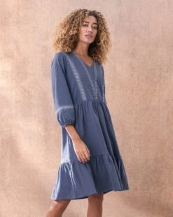 Organic Cotton Embroidered V Neck Jersey Dress -Wear Luxe Shop 125833