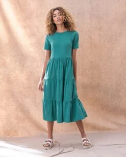 Organic Cotton Tiered Jersey Midi Dress -Wear Luxe Shop 125834