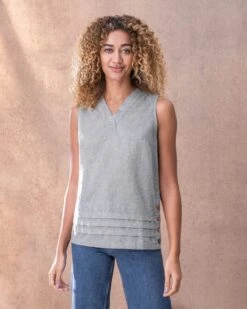Organic Cotton/Linen Pleat Hem Top -Wear Luxe Shop 125845