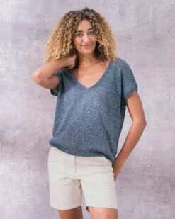 Linen Knitted V Neck T Shirt -Wear Luxe Shop 128390 1