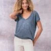 Linen Knitted V Neck T Shirt