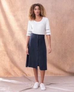 Linen Button Through Midi Skirt -Wear Luxe Shop 128403