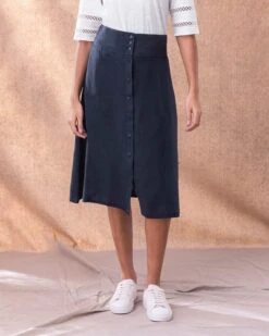 Linen Button Through Midi Skirt