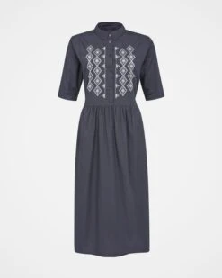 Organic Cotton Embroidery Detail Midi Dress -Wear Luxe Shop 129022