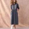 Organic Cotton Embroidery Detail Midi Dress