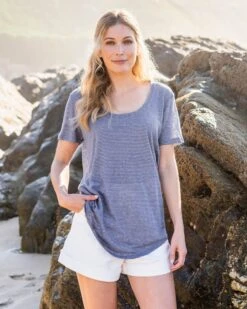 Linen Scoop Neck T-Shirt -Wear Luxe Shop 129564