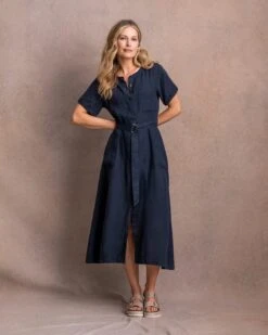 Linen Button Through Dress -Wear Luxe Shop 129790