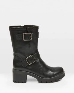 Block Heel Biker Boots -Wear Luxe Shop 130577