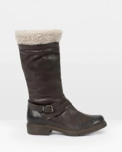 Shearling Trim Cuff Long Boots