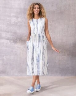 Printed Linen Sleeveless Midi Dress -Wear Luxe Shop 131019