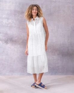 Broderie Sleeveless Midi Dress