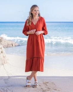 Ladder Trim Tie Neck Maxi Dress