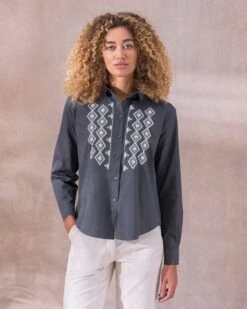 Organic Cotton Embroidery Detail Blouse -Wear Luxe Shop 131272