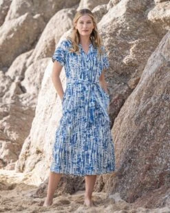 Linen Blend Button Through Dress