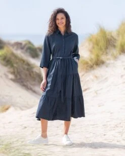Linen Tiered Midi Shirt Dress