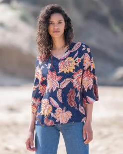 V Neck Printed Swing Top