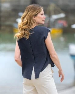 Linen Button Back Blouse -Wear Luxe Shop 137629