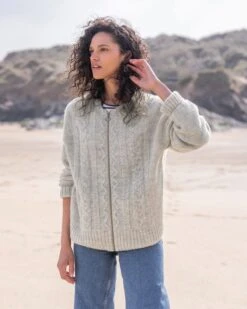 British Wool Cable Zip Cardigan -Wear Luxe Shop 142139