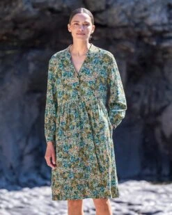 Printed Button Front Knee Length Dress -Wear Luxe Shop 142184