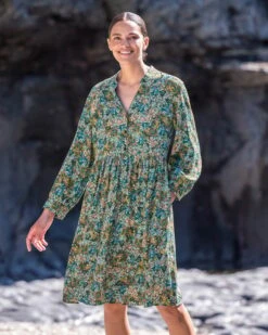 Printed Button Front Knee Length Dress