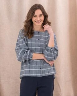 Organic Cotton Check Button Through Blouse