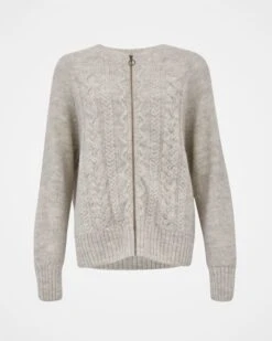 British Wool Cable Zip Cardigan -Wear Luxe Shop 142295