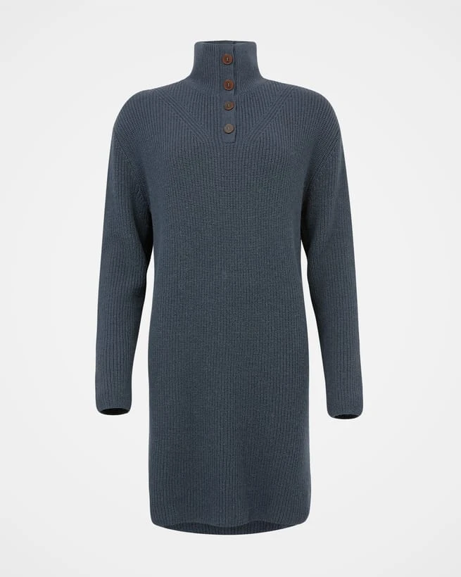 Lambswool / Organic Cotton Button Neck Rib Dress 4 Lambswool / Organic Cotton Button Neck Rib Dress - Image 4