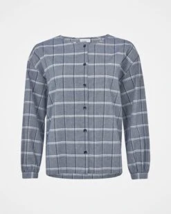 Organic Cotton Check Button Through Blouse -Wear Luxe Shop 144043