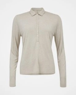 Wool Blend Long Sleeve Polo Top -Wear Luxe Shop 144105