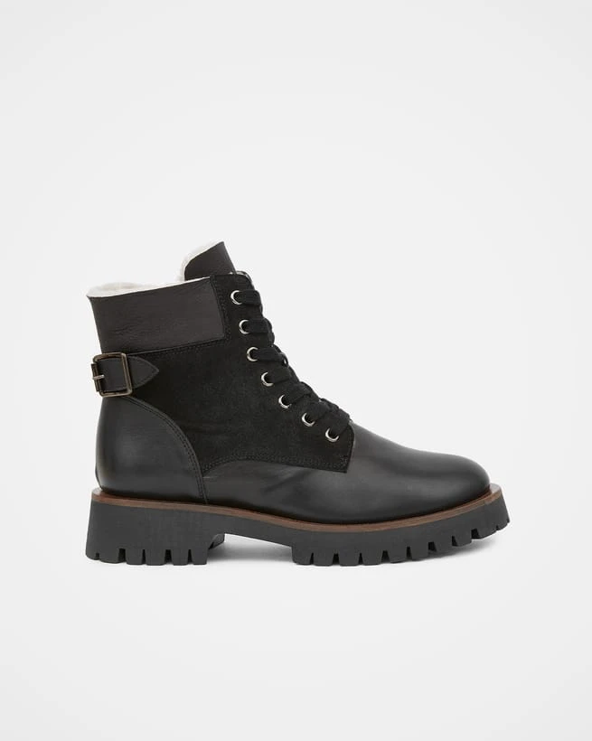 Sheepskin And Leather Lace Up Boots 1 Sheepskin And Leather Lace Up Boots