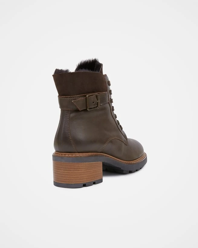 Shearling Trim Block Heel Lace Up Boots 4 Shearling Trim Block Heel Lace Up Boots - Image 4