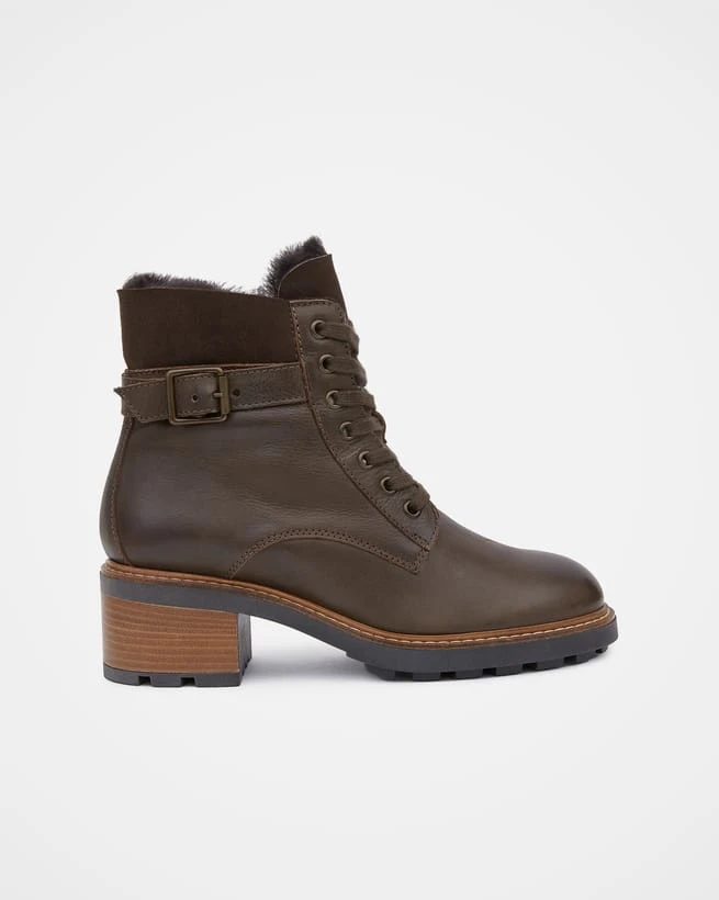 Shearling Trim Block Heel Lace Up Boots 2 Shearling Trim Block Heel Lace Up Boots - Image 2