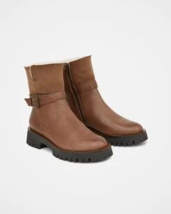 Shearling Trim Buckle Boots -Wear Luxe Shop 144217