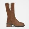 Sheepskin Trim Block Heel Calf Boots