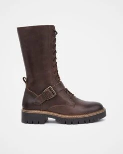 Strap Detail Tall Lace Up Boots