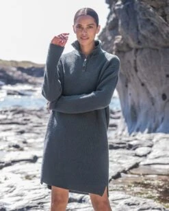 Lambswool / Organic Cotton Button Neck Rib Dress 6 Lambswool / Organic Cotton Button Neck Rib Dress -Wear Luxe Shop 144516