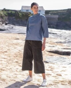 Organic Cotton Corduroy Wide Leg Crop Pants -Wear Luxe Shop 144716