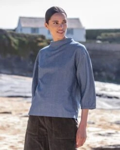 Twill Funnel Neck Top -Wear Luxe Shop 145413