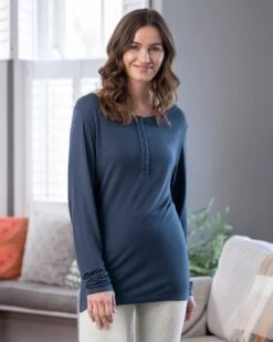 Wool Blend Long Sleeve Henley Top