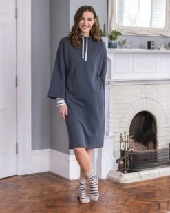 Organic Cotton Funnel Neck Sweatshirt Dress -Wear Luxe Shop 146311
