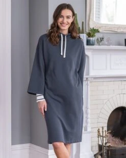 Organic Cotton Funnel Neck Sweatshirt Dress -Wear Luxe Shop 146312