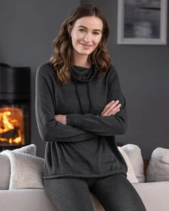 Fine Knit Merino Drawstring Funnel Neck Sweater