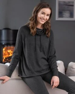 Fine Knit Merino Drawstring Funnel Neck Sweater -Wear Luxe Shop 146369